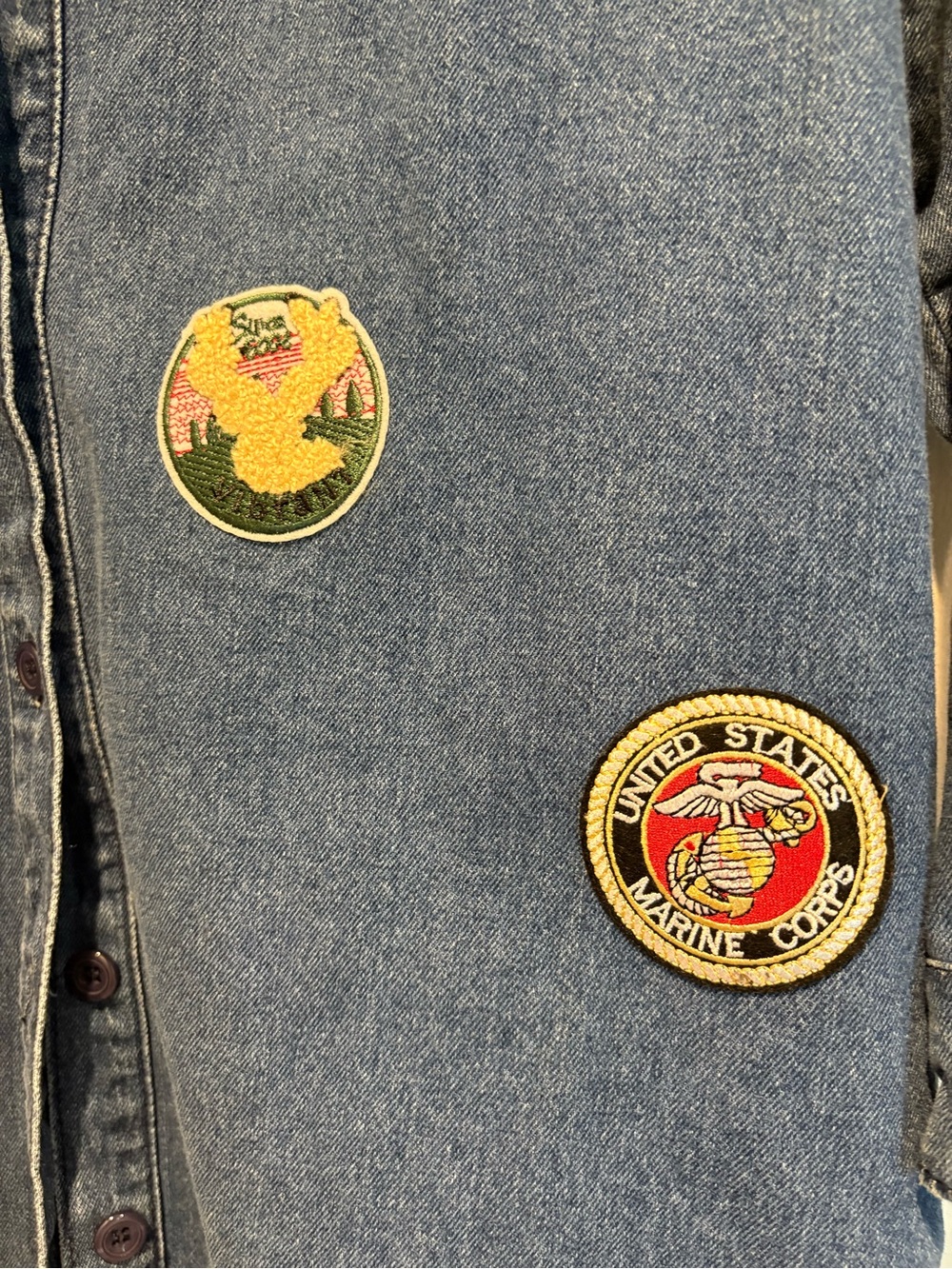 Retro Utility Denim Patch Button-Up Collar High-Low Festival Shacket - Boho - Picture 4 of 12
